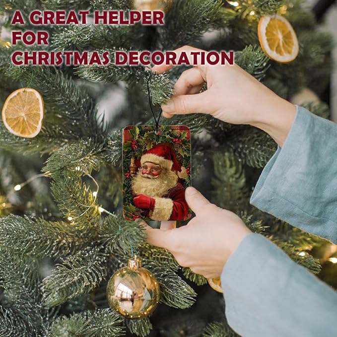 Red Buffalo Plaid Christmas Winter Car Air Freshener 4 Pcs, Rustic Winter Christmas Berry Tree Snowman Santa Air Freshener Hanging Decor for Cars Closet Drawer Books Accessories Gifts