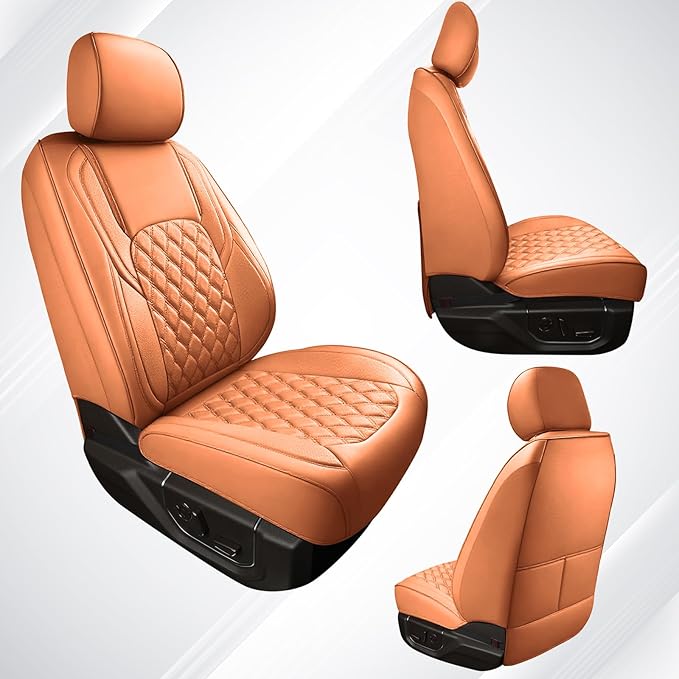 Huidasource Front Truck Seat Covers Fit for Ford F150 2015-2025&F250 F350 F450 2017-2025 All Cab XL XLT Lariat King Ranch Platinum, Waterproof Leather Automotive Car Seat Cover(Front Pair/Brown)