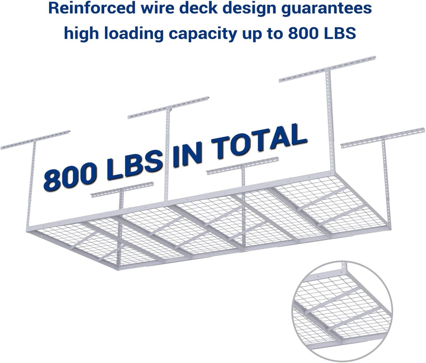 FLEXIMOUNTS Pro 4x8 Overhead Garage Storage Rack,Adjustable Storage Organization System,Heavy Duty Metal Ceiling Storage Racks,800lbs Weight Capacity,White