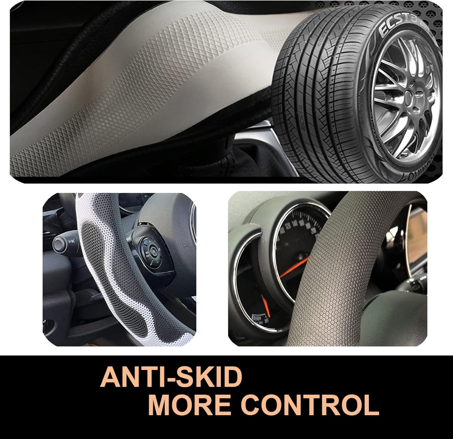 PINCTROT XL Size 17.5-18 Inch Comfy Grip Steering Wheel Cover for Semi Truck, Fits RV, Big Rig Trucker, 18 Wheeler and Classic Cars, Anti-Slip Design 17.5-18 Inch(Silicone White)