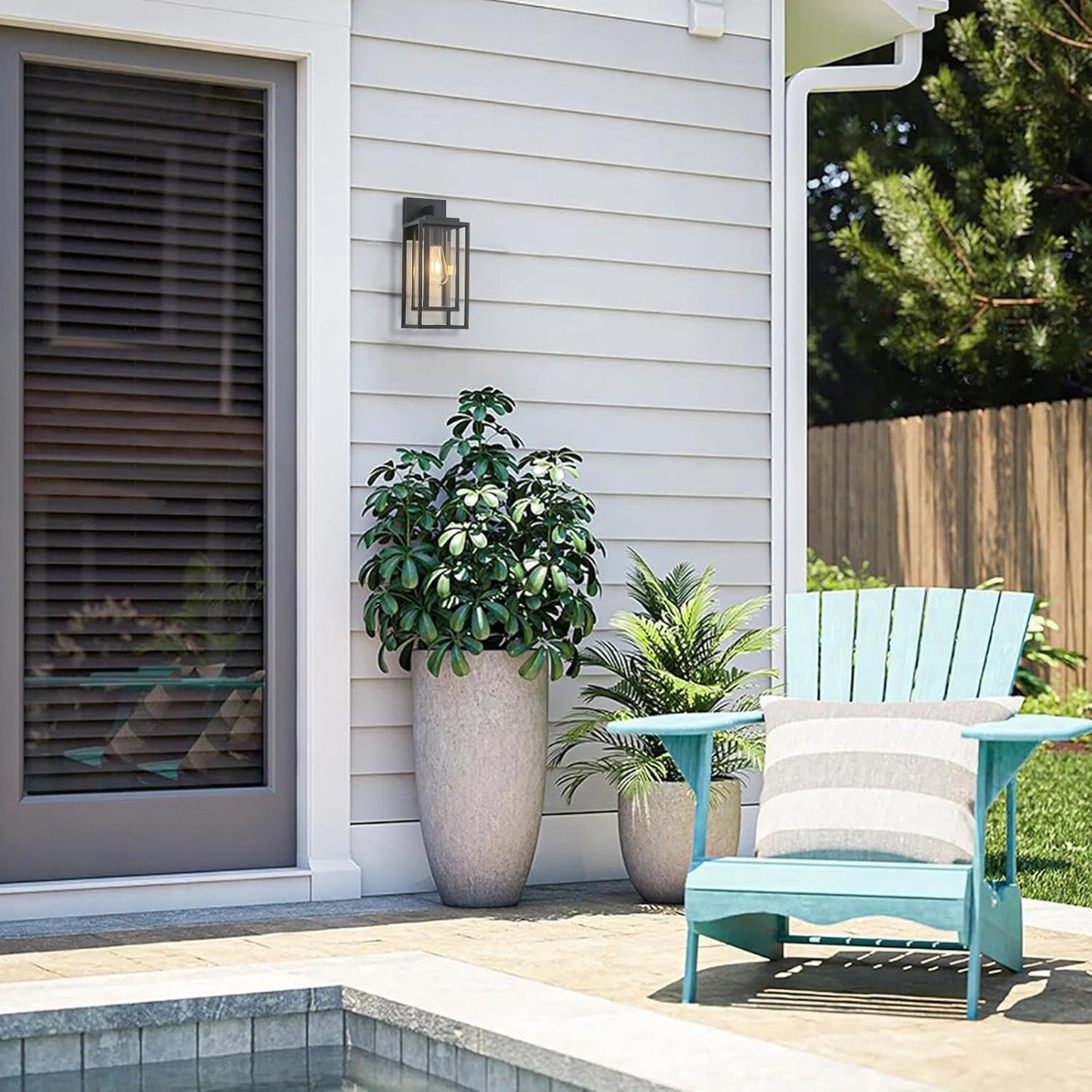 14" Outdoor Wall Light Fixtures Waterproofed Exterior Lantern W/Sturdy Rectangular Double Cage In Satin Black&Clear Tempered Glass,Sconce Mounted For House Patio,Front door,Porch,Garage Lighting 2Pack