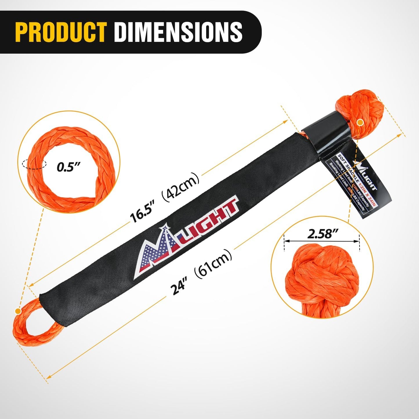 Nilight Synthetic Soft Shackle (56,000 LBS Breaking Strength) 1/2 Inch x 24 Inch 2PCS with Extra Sleeves for Sailing SUV Off Road Towing UTV ATV Trucks 4x4, 2 Years Warranty