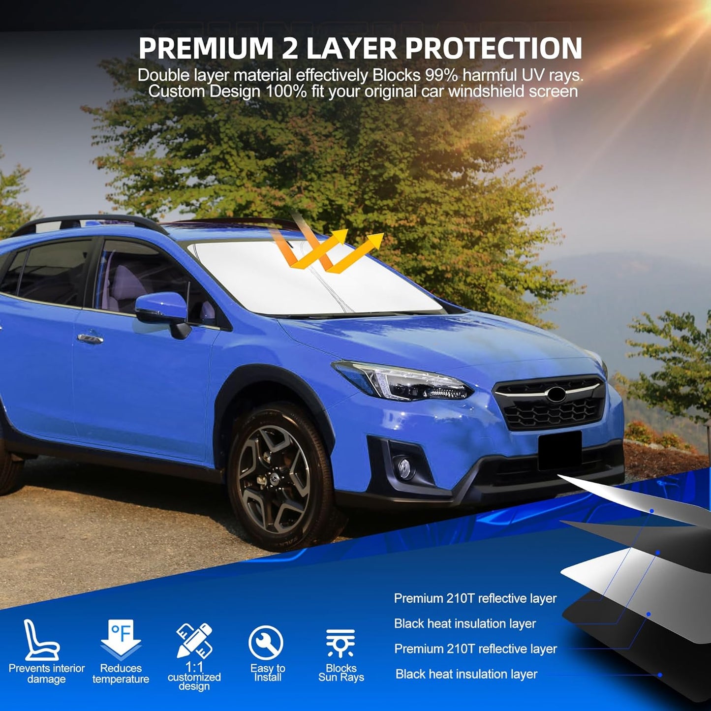 Windshield Sun Shade for S-ubaru Crosstrek 2013-2017 Foldable Sunshade Custom Fit Front Window Car Interior Accessories Protector Blocks UV Rays