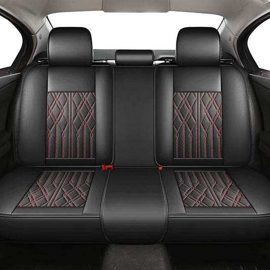 Huidasource Leather Back Row Seat Covers, Waterproof Rear Split Bench Car Seat Covers, Vehicle Seat Cushion Cover Protector Universal Fit for Most Cars Sedan SUV Pickup Truck(Back Row/Black&Red)