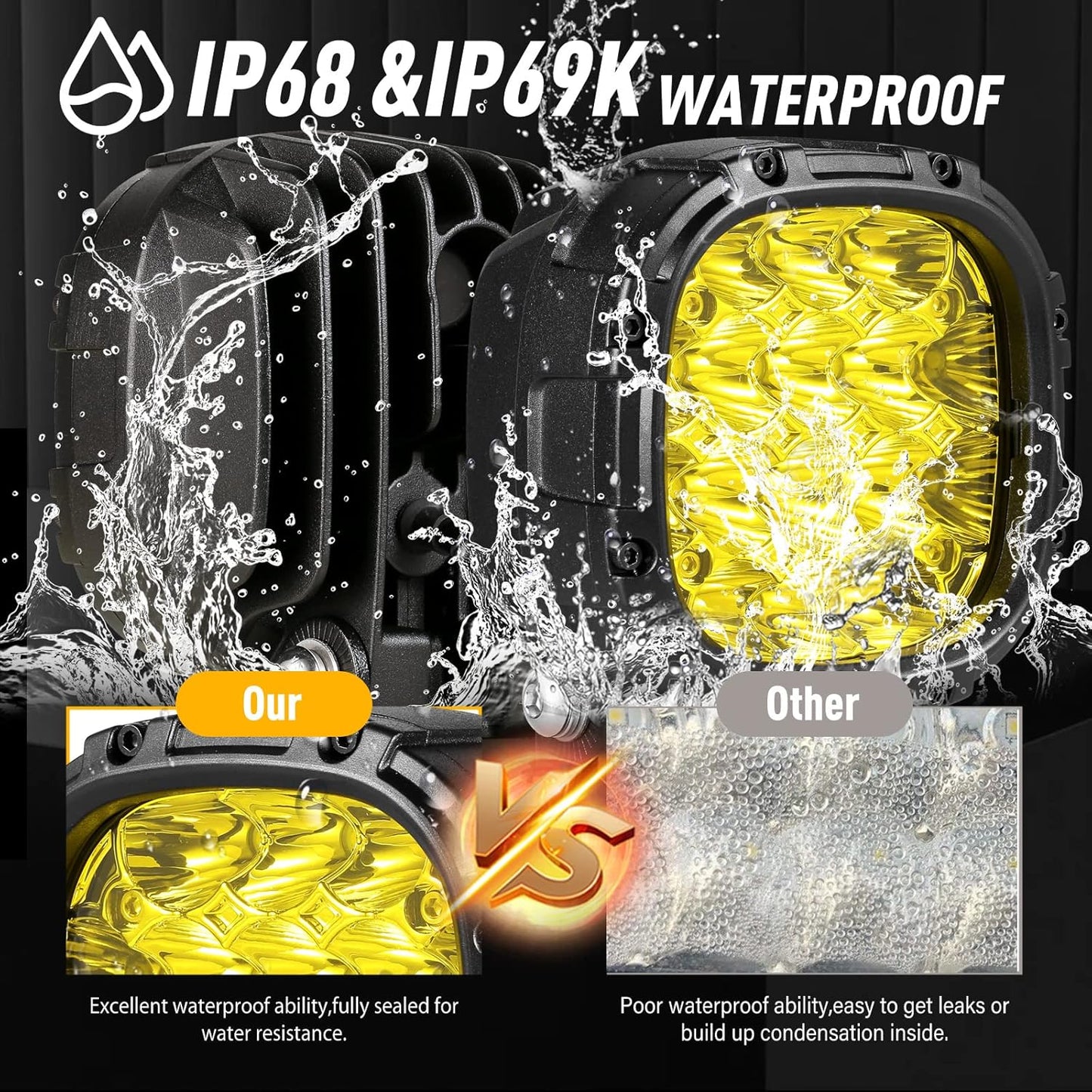 BIGLION.X 4 Inch Pair 160W 18800LM Amber Round LED Offroad Lights Yellow Fog Lights Super Bright Driving Offroad Pod Lights with Wiring Harness IP68 for Pickup Trucks UTV ATV SUV