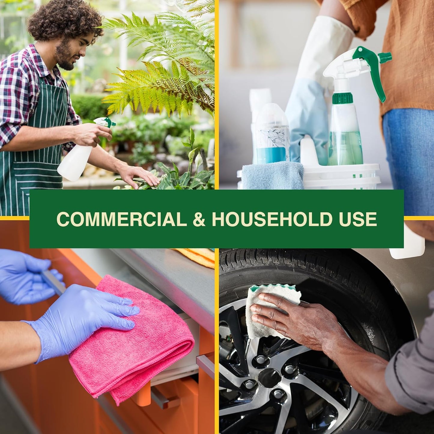 Spray Bottle Nozzle Replacement, Bottle Tops Only - Sprayer Nozzle Triggers for Heavy Duty, Commercial, Home Cleaning Solutions - Fits 8,16,24,32 oz Plastic & Glass Bottles, Green 6 Pack