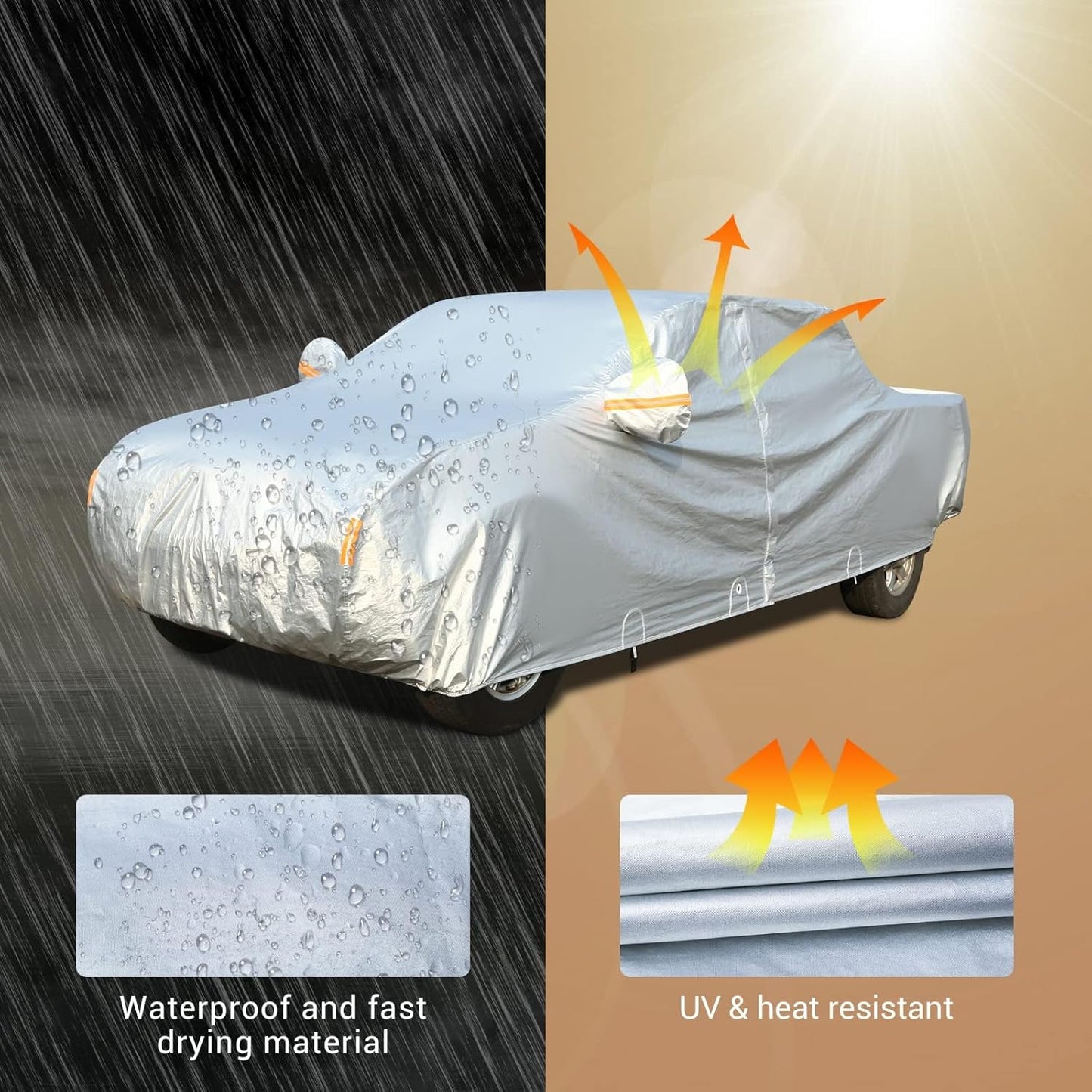 Tecoom Truck Cover Waterproof All Weather, 3 Layers Pickup Cover with Zipper Door/Lock, Full Exterior Covers Outdoor with Fleece Lining Cotton, Universal Fit Regular/Extended/supercrew Cab