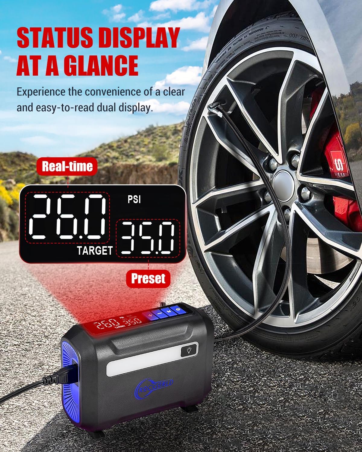 R8 Tire Inflator Portable Air Compressor, DC 12V Air Compressor Portable with Large Dual Digital Screen, 3X Faster Inflation Air Pump for Car, Bike, Ball, Motor (Blue)