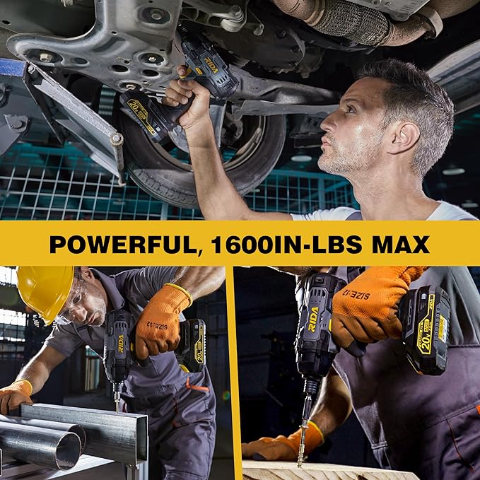RIDA Impact Driver Kit 180Nm 20V Cordless Impact Drill/Driver Set 1/4" All-Metal Hex Chuck 0-2800RPM Variable Speed, 2000mAh Lithium-ion Battery & 1H Fast Charger, 25 Pcs Driver Bits and Tool Bag
