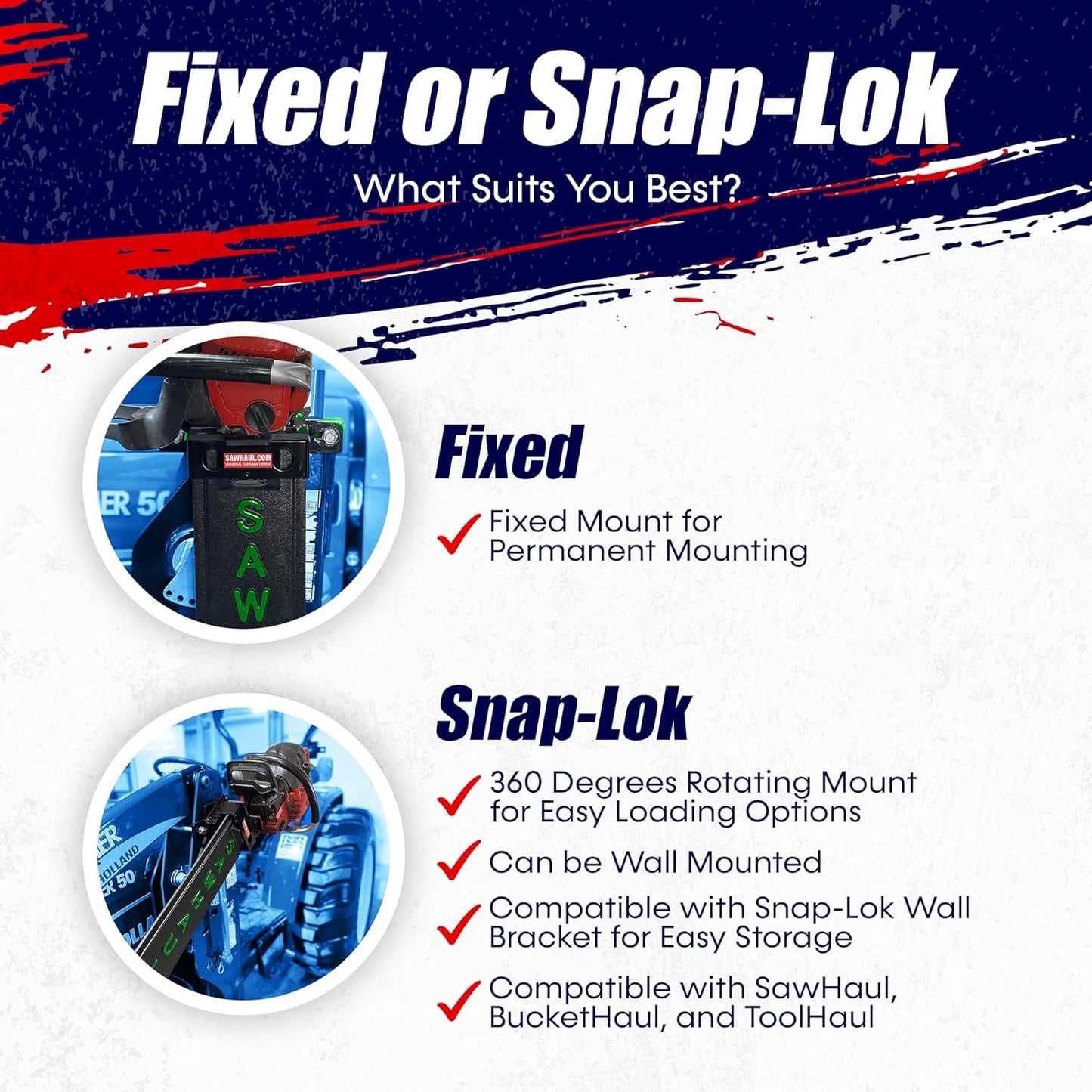 SawHaul Universal Tractor Chainsaw Holder - Made in Kansas USA - Fixed Mount Chainsaw Carrier (36" Green) Compatible w/All Brands