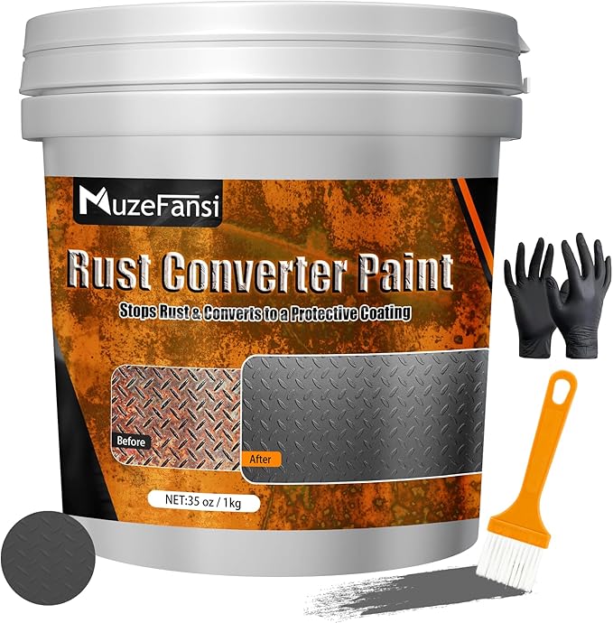 Rust Converter Paint Gray 35oz – 2-in-1 Rust Proof Paint & Metal Primer, Anti Rust Coating, Rust Prevention Coating, Car Rust Treatment, Metal Rust Inhibitor, Rust Remover for Auto & Tools