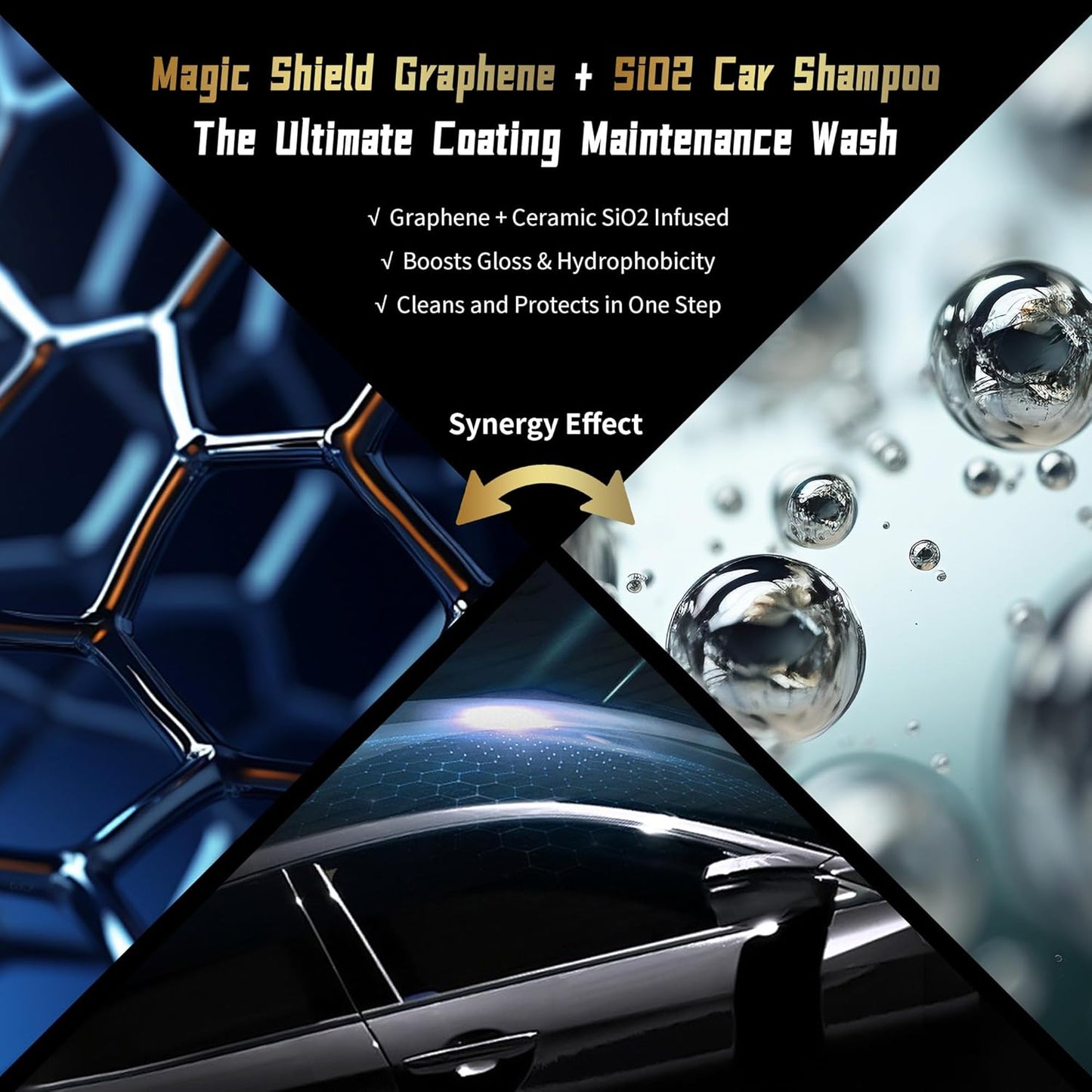 Graphene Shampoo – pH Neutral Car Wash | Advanced Hydrophobic & SiO2 Protection | Deep Cleans & Enhances Shine | Safe for Ceramic Coatings & All Paint Types – 16oz
