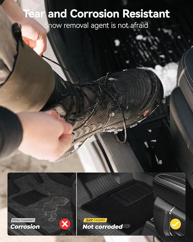3W Floor Mats & Front Carpet Fit for 2015-2025 Ford F150 / F-150 Lightning SuperCrew Cab, TPE All Weather Heavy Duty Floor Liner Car Accessories (with Original Folding Under-Seat Storage Box)