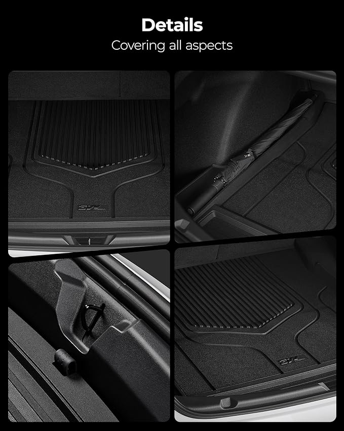 3W Tesla Model 3 Floor Mats and Trunk Mat, All-Weather TPE Floor Liner Compatible for Tesla Model 3 2021-2023, Full Set Black Floor Mats and Cargo Liner Mat Custom Fit