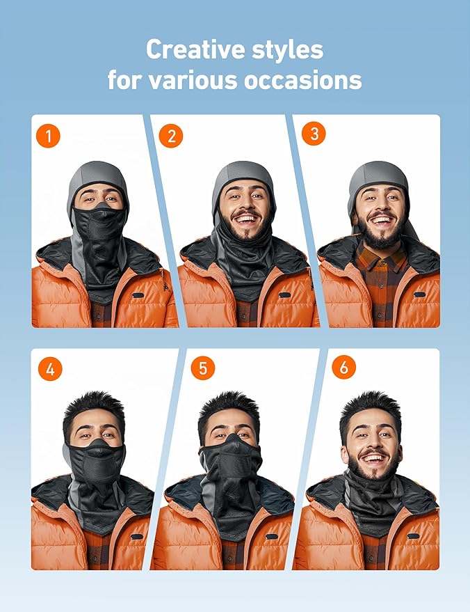 AstroAI Ski Mask Windproof Balaclava for Cold Weather, Winter Face Mask Breathable Stretchable for Skiing, Snowboarding, Gray