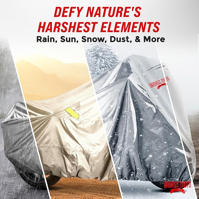Badass Moto Ultimate Motorcycle Cover Waterproof Outdoor, Heavy Duty Motorcycle Cover for Harleys - Fits Harley Davidson Motorcycle Covers, Street or Sportbike Cover - Light Gray Medium
