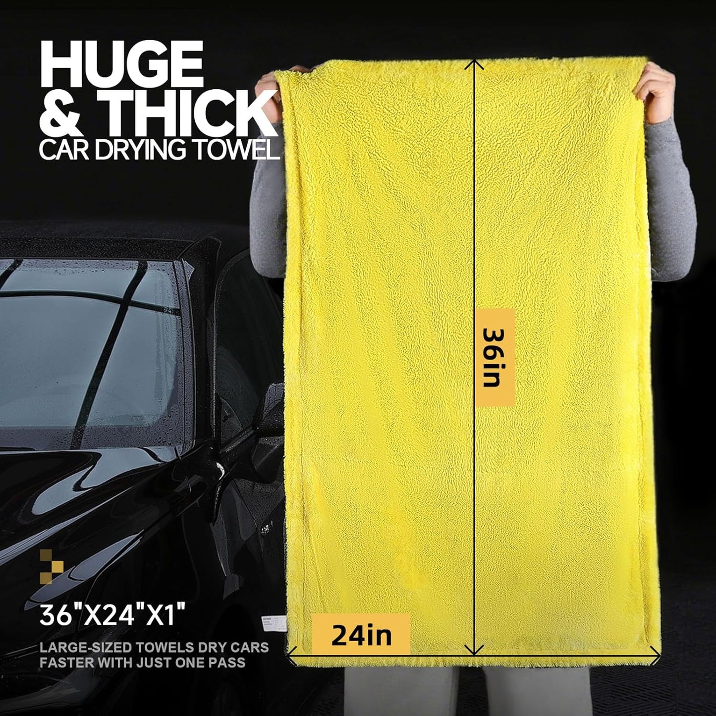 Car Drying Towel,Extra Large 36"x24" Microfiber Towel for Cars XL,Quick-Dry, Streak-Free,No Water Spots,Car Cleaning & Detailing Supplies,Double-Sided High Absorbency Edgeless Design
