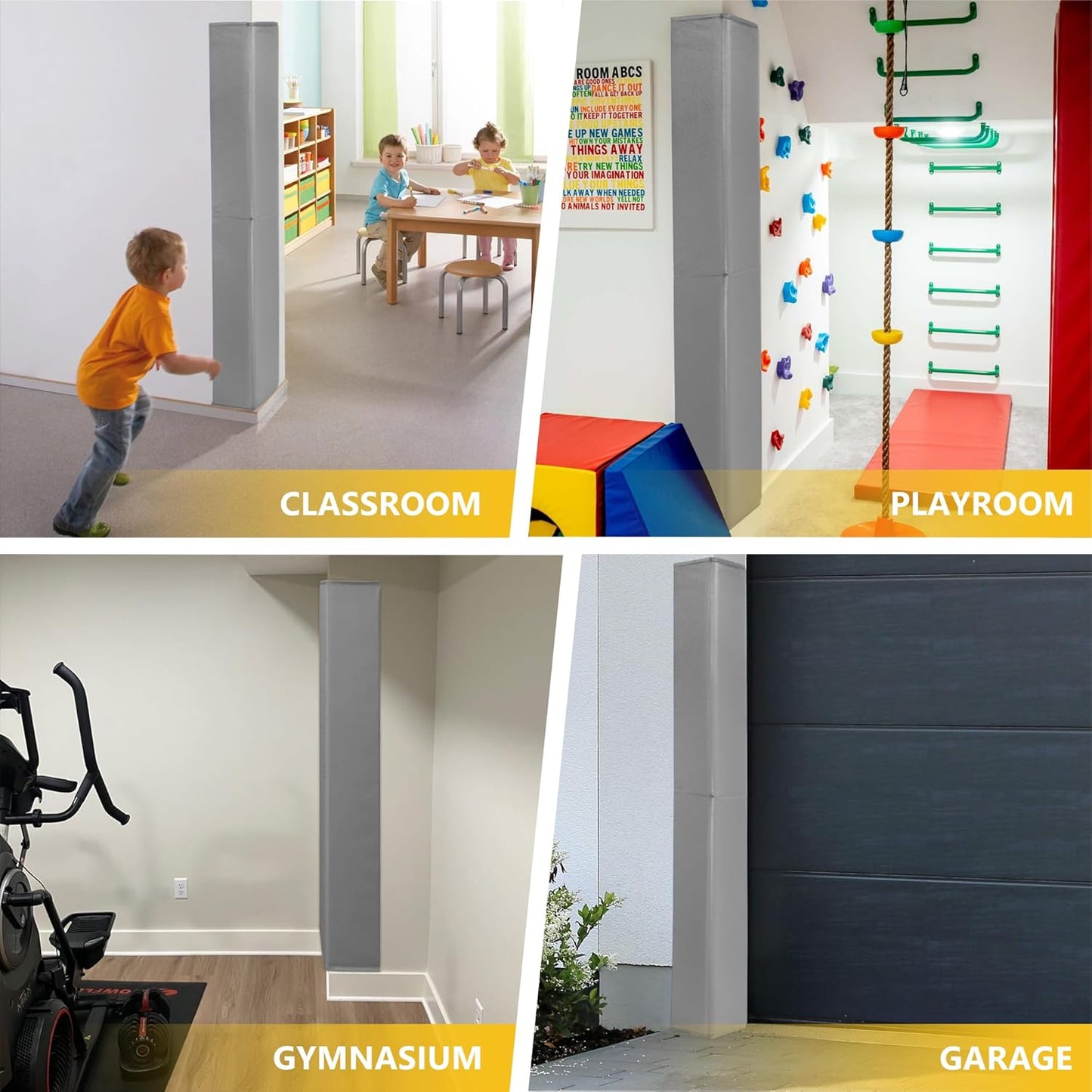 Wall Corner Guards & Edge Protector, Heavy Duty Wall Corner Protective Safety Padding, All-Weather 2 Sides Corner Pad for Gyms, Basketball Court, Playrooms, Garages,etc. (Gray, 5FT Tall 6in Sides)
