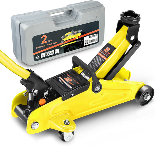 DNA MOTORING Low Profile Hydraulic Trolley Service/Floor Jack, 2 Ton (4000 lbs) Capacity, Lifting Range 5.1"-13", Yellow, TOOLS-00474-YL