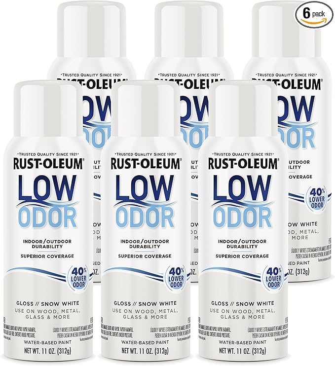 Rust-Oleum Low Odor Premium Spray Paint, 11 oz, Gloss Snow White, 6 Pack