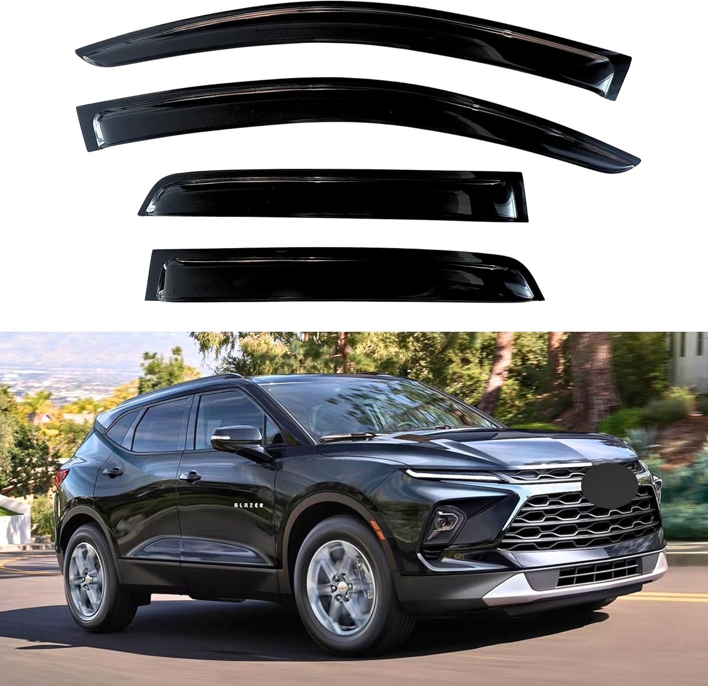 KPY Window Visor Compatible with Chevrolet Chevy Blazer 2019-2025, 4PC Rain Guard Side Window Vent Deflectors Tape-On Style, 2019 2020 2021 2022 2023 2024 2025