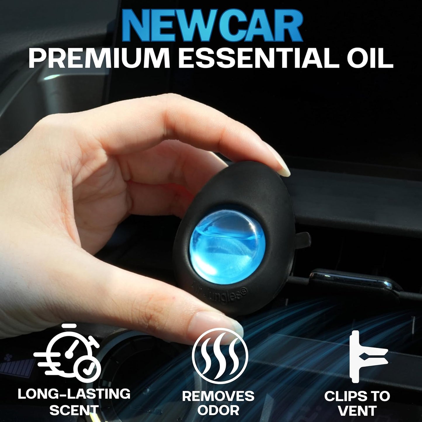 Air Jungles Car Air Freshener Vent Clip 4 Count, Variety Pack, New Car, Honey Peach, Lavender, Ocean, 4 ml Each, Long-Lasting Car Odor Eliminator, Up to 120 Days Freshness for Auto