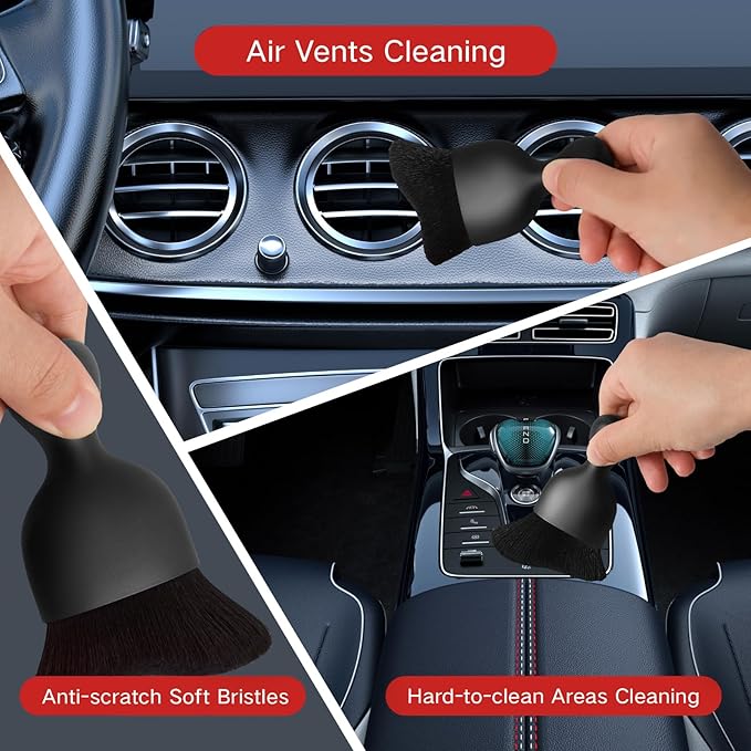10pcs Windshield Cleaning Tool Inside Car Window Cleaner Wash Kit with 4 Reusable Microfiber Pads 1 Spray Bottle and Extendable Handle Interior Auto Glass Wiper Kit, Red
