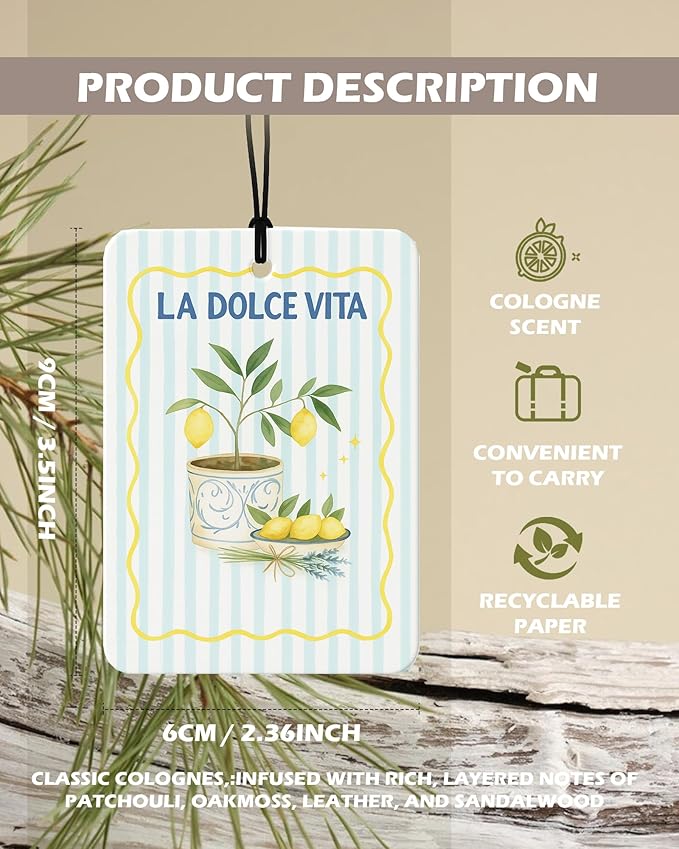 Preppy Beach Lemon Cologne Car Air Freshener 4 Pcs, Meet Me at the Beach Hanging Air Freshener for Cars Bathroom Dorm Books Decor, Summer Girly Accessories Gifts for Women Girls