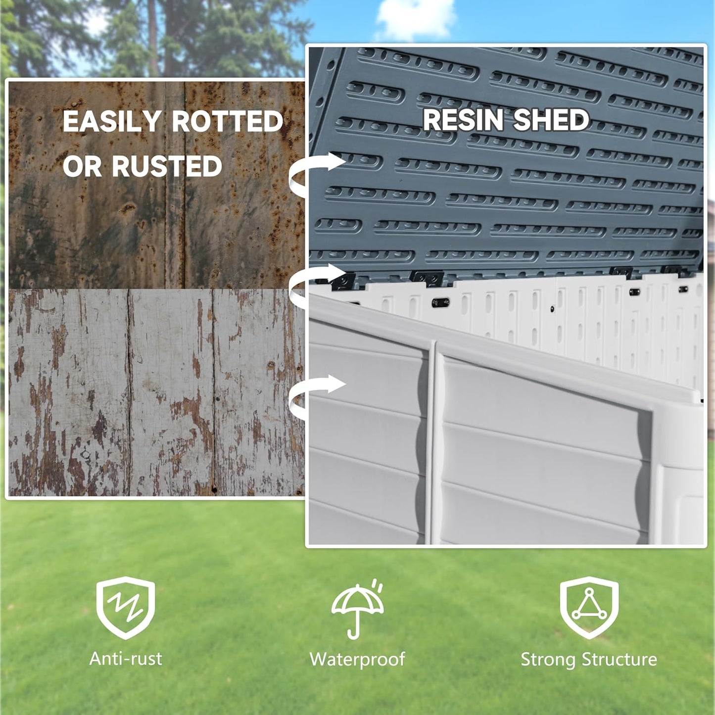 Devoko Resin Outdoor Storage Shed, 34 Cu Ft Outdoor Storage Cabinet Without Shelf, Waterproof, Double Locks, Resin Storage for Trash Can, Garden Tools, Pool Supplies (Beige)