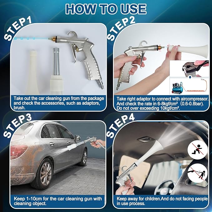 Tornado Car Cleaning Gun, Dry Car Detailing Tools, Aluminum Alloy Bearing Nozzlefor, Car Quickly Blasts Dirt and Dust Works with Air Compressor (Silver)