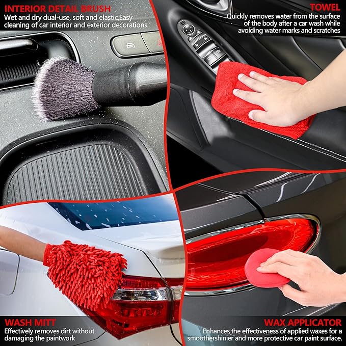15Pcs Car Detailing Kit, Interior Detailing Brush Set with Cleaning Gel Vents Tools for Car Exterior Tire Wheel Engine Care (D：15PCS)