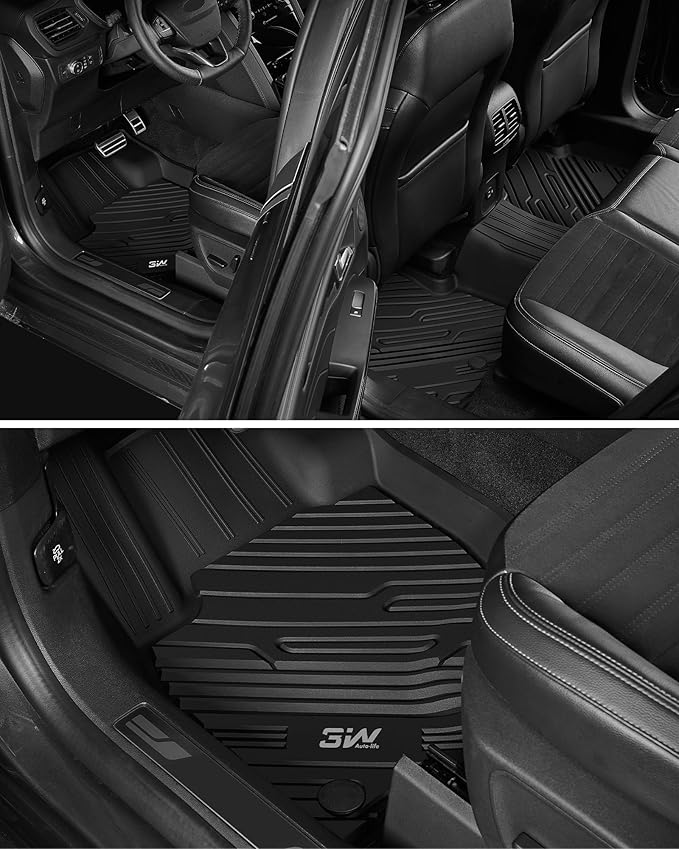 3W Ford Explorer Floor Mats - All Weather TPE Liners, Custom Fit for 6 Passenger 3-Row Explorer (2020-2025) & Hybrid