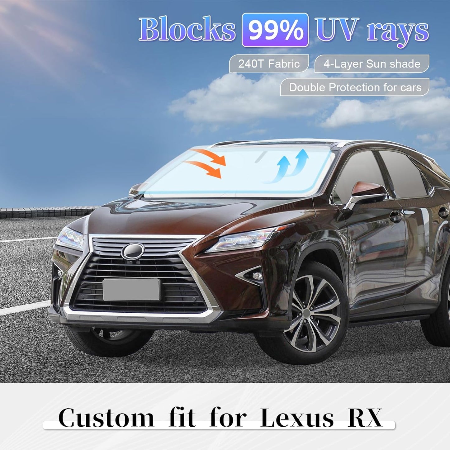 Sun Shade Sunshade for Lexus RX 2016-2022 Windshield Cover, 4-Layer Front Window Shade Custom fit RX 350, RX 350 F Sport, RX 350L Sun Visor 240T Shade Blocks UV Rays Car Accessories