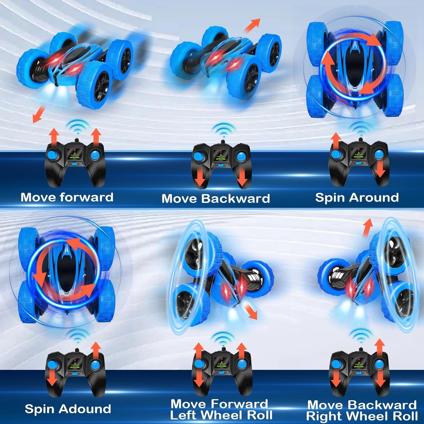 FREE TO FLY Remote Control Car Boys Toys: 360 Flip Rc Cars 2.4Ghz Double-Sided Rotating Stunt Car 6 7 8 9 10 11 12 Year Old Kids Girls Outdoor Indoor
