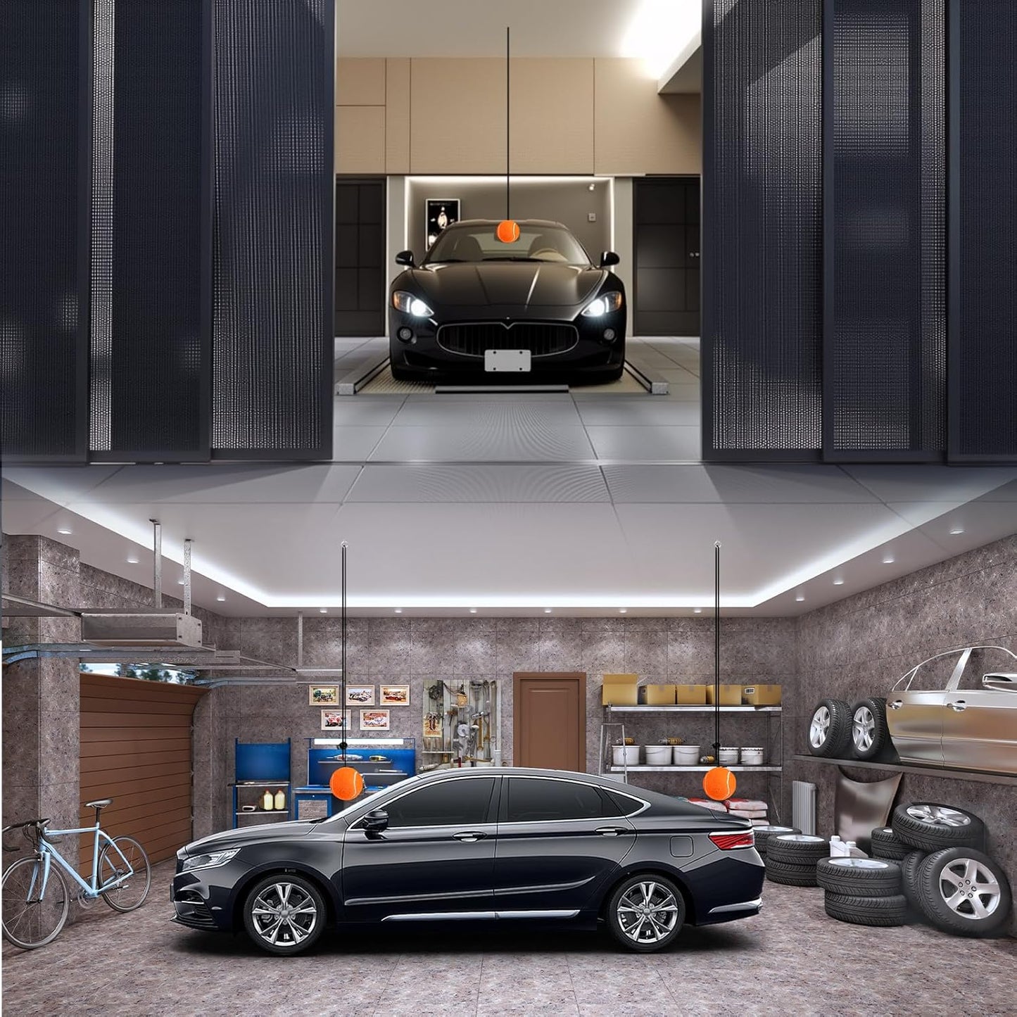 2PCS Garage Parking Aid,Height Adjustable Garage Parking Sensor for Guided Garages Parkings,Fashion Tennis Garages Car Stop Indicator for Avoiding Collisions Cars Accessories (Orange/2PCS)