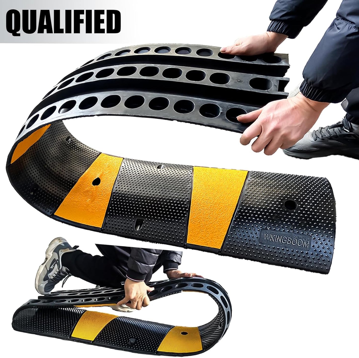 2 Channel Rubber Speed Bumps Humps, 6 Feet Long Traffic Driveway Ramp with 8 Bolts, 22000 lbs Capacity Cable Protector Ramp for Garage Gravel Roads Asphalt Concrete, 2 Packs