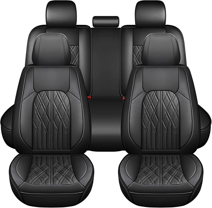 Huidasource Car Seat Covers Full Set, Leather Vehicle Cushion Covers, Universal Fit for Most Car SUV Pickup Truck, Fit for Acura Honda City Nissan Altima Mazda Hyundai Audi A3 A4(Full Set/Black)