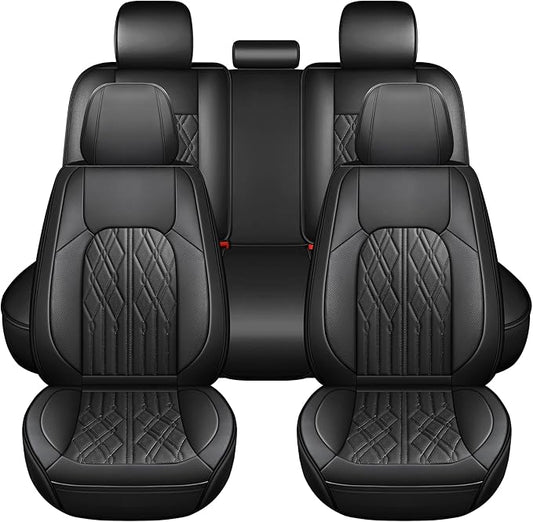 Huidasource Car Seat Covers Full Set, Leather Vehicle Cushion Covers, Universal Fit for Most Car SUV Pickup Truck, Fit for Acura Honda City Nissan Altima Mazda Hyundai Audi A3 A4(Full Set/Black)