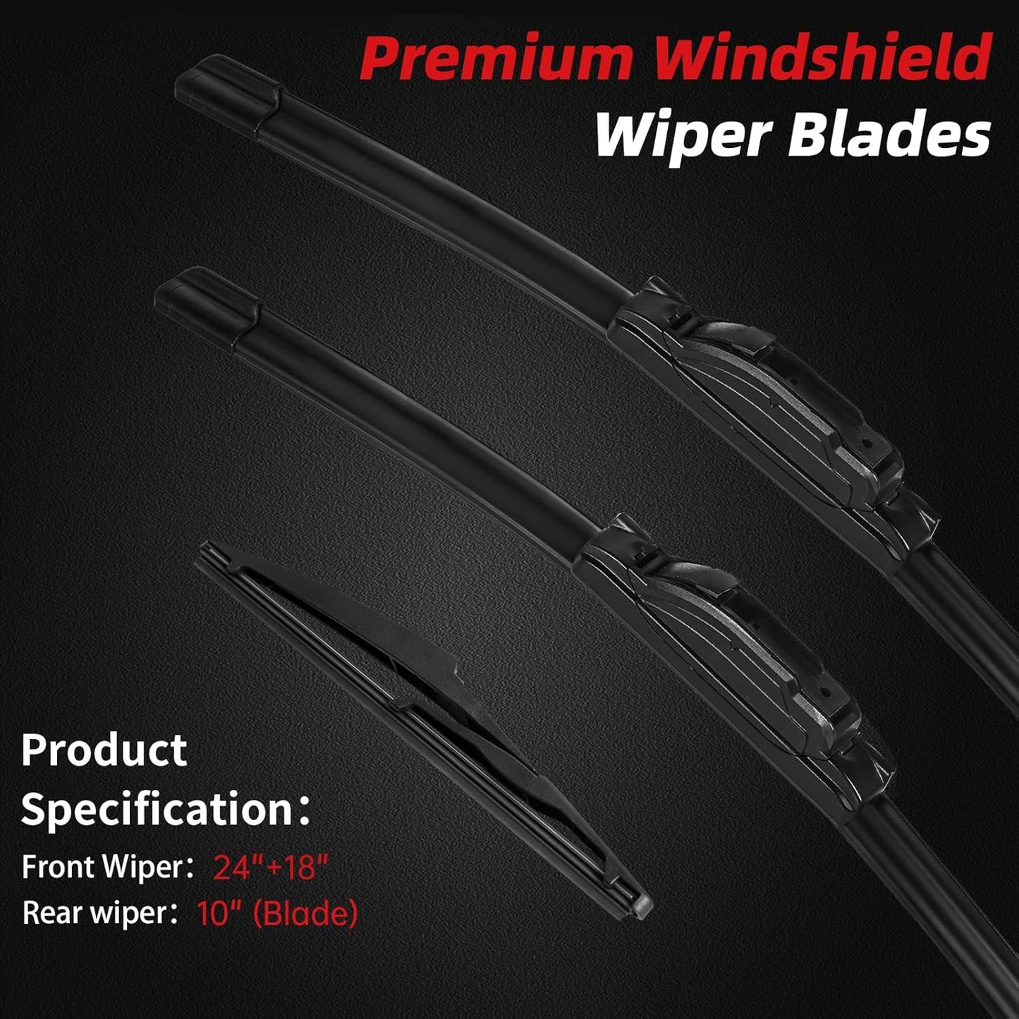 OTUAYAUTO Premium Windshield Wiper Blades - Replacement for Jeep Compass 2018-2022 - Precision Fit, All-Weather Performance, Front and Rear Wiper Blades, U Hook - 24"+18"+10" (Pack of 3)
