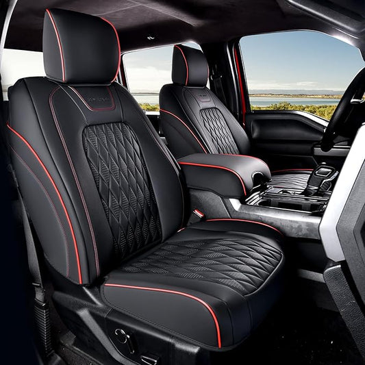 Coverado Leather Car Seat Cover, Custom Fit for Ford F150 Seat Covers, Ford F150 Truck Seat Covers Waterproof Fit for 2015-2025 F150 & 2017-2025 F250 F350 F450 Redline - Front Pair