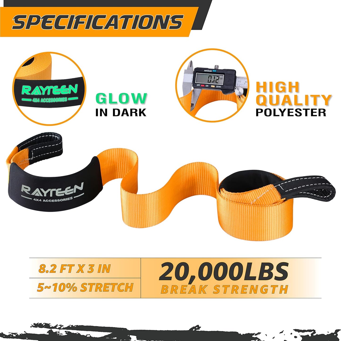 Genuine 33,000lb Xtreme Heavy Duty Recovery Tow Strap(20ft x 4in) + 20,000lb Tree Saver Strap(8.2ft x 3in) | Include Reflective Sleeve & Reinforced Loop | Suits for 4x4 Offroad UTV ATV Trucks