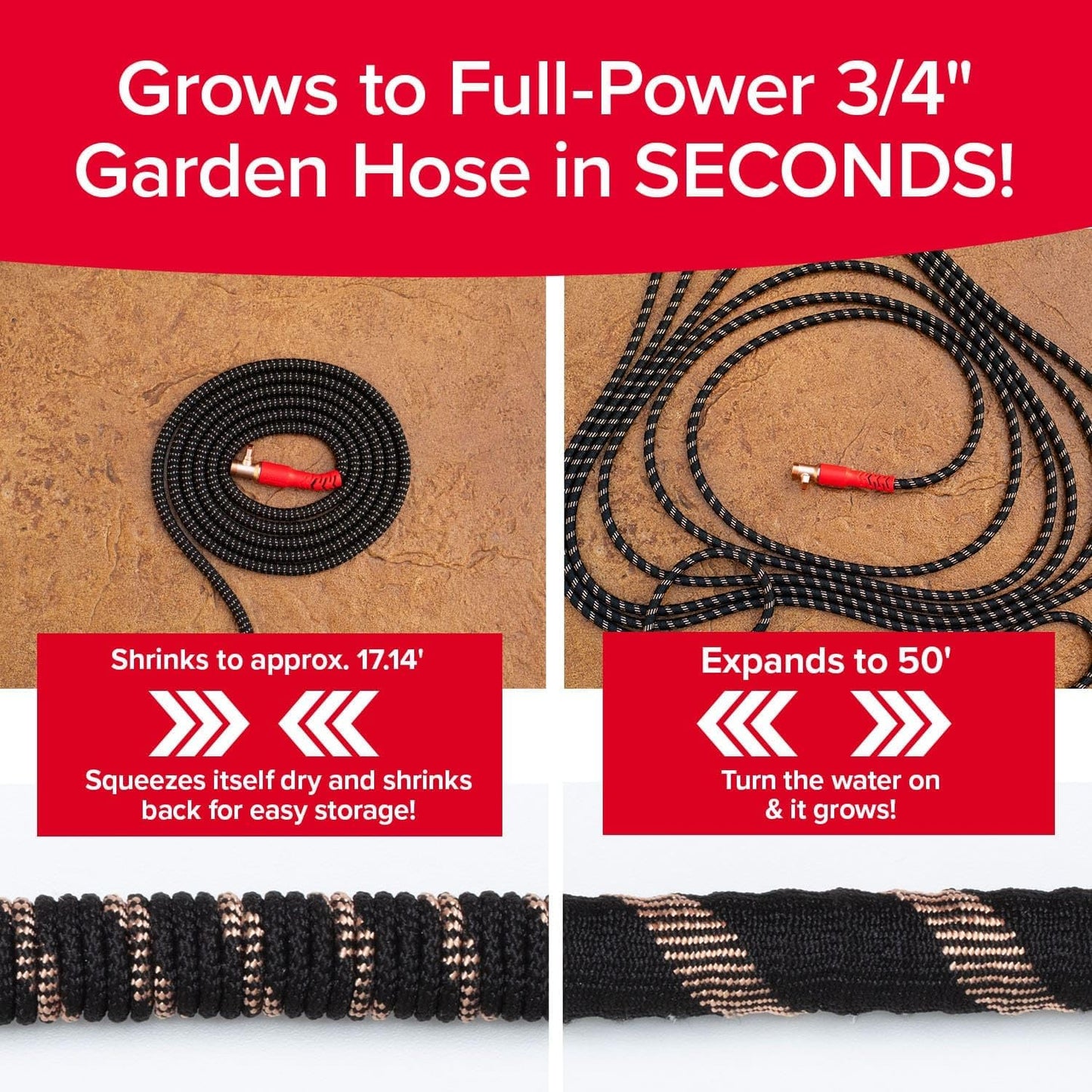 Pocket Hose Copper Head w/New Pocket Pivot Expandable Garden Hose 50 FT, AS-SEEN-ON-TV, Swivels 360°, Advanced Tri-Tex Tubing & Force Field Jacket, 3X Stronger, Lead-Free, No-Kink, Anti-Burst w/APT