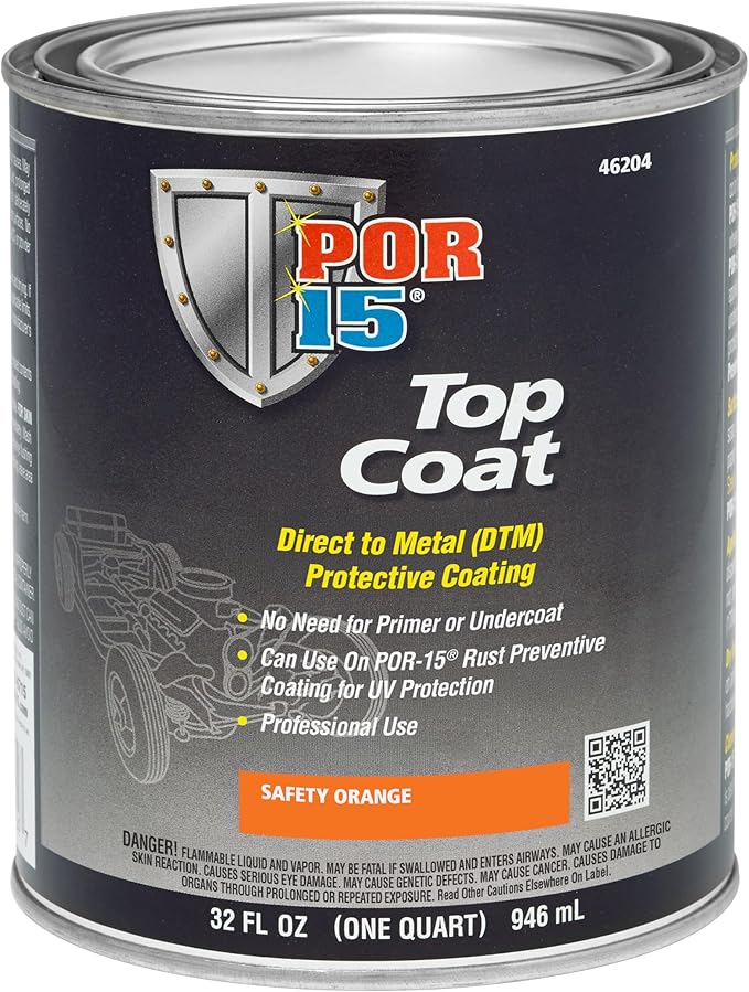 POR-15 Top Coat Paint, Direct to Metal Paint, Long-term Sheen and Color Retention, 32 Fluid Ounces, Safety Orange