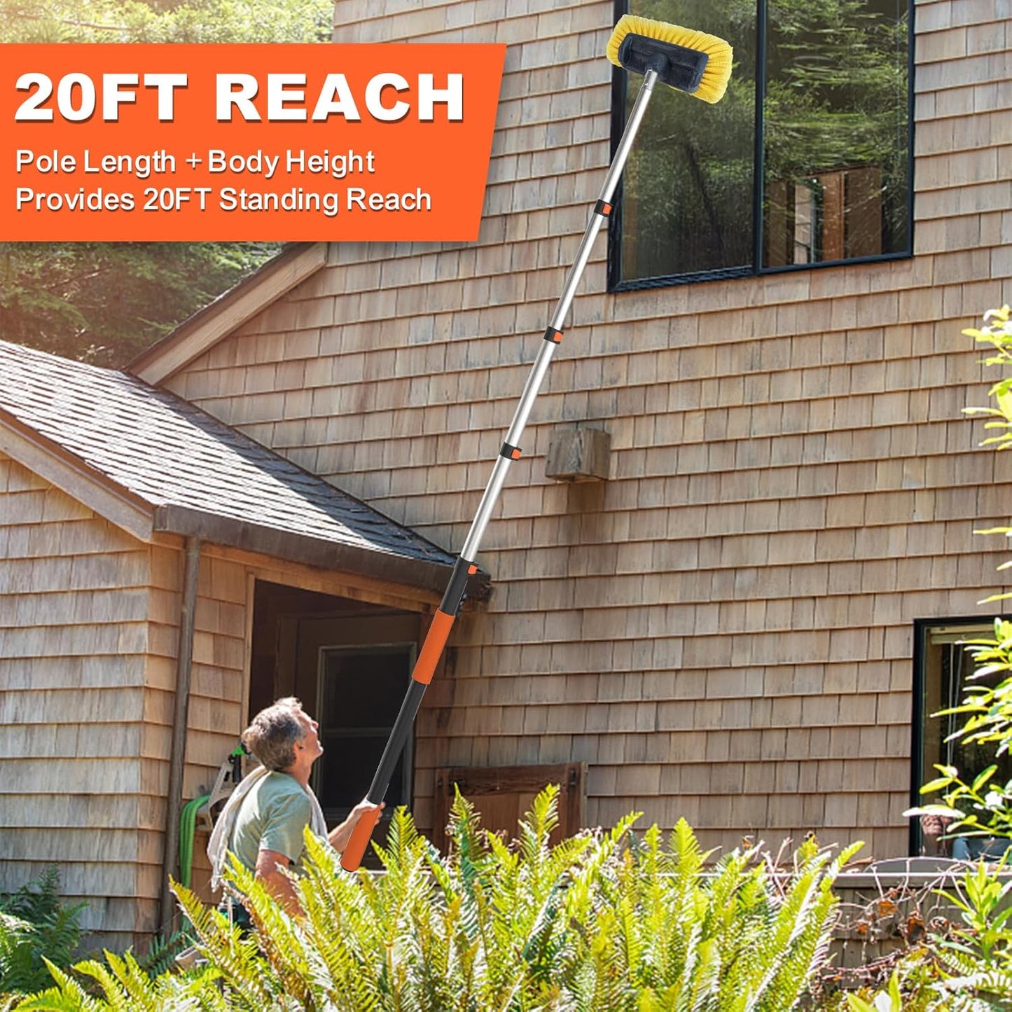 Buyplus 12FT Car Wash Brush with Long Handle, 12-Inch Soft Bristle, with Aluminium Telescoping Pole, for Cleaning Car, SUV, RV, Boats, House Siding, Floors, Solar Panels, and More