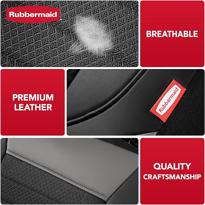 Rubbermaid Car Seat Cover, Leather & Air-Cool Mesh Front Seat Cover, Airbag Compatible, Slip-On Installation, Automotive Seat Cover Universal Fit for Most Cars, Trucks, SUVs-Gray