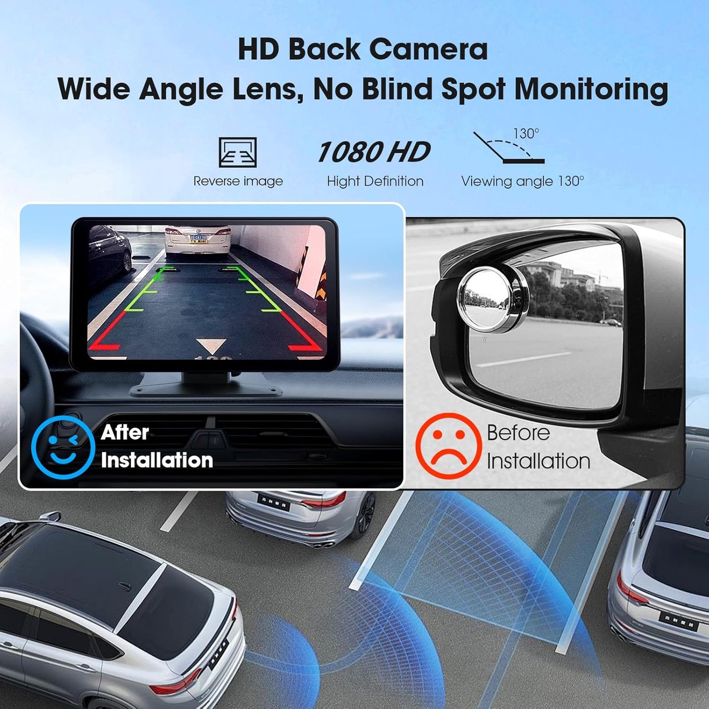 7" Portable Wireless CarPlay & Android Auto Car Stereo with Backup Camera, 7" HD Touch Screen, GPS, Voice Control, Plug & Play for Older Cars - Universal Fit