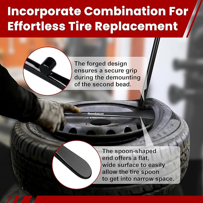 2PCS Tire Bar, 34645 Tire Mount and Demount Iron 37In, 3/4 in | 33220 Mt and Demount Spoon 30 in, 11/16 in, Tire Irons Heavy Duty Used for Off-Road Vehicle, Bus, Cars, Tractor Tubeless Truck Tires…