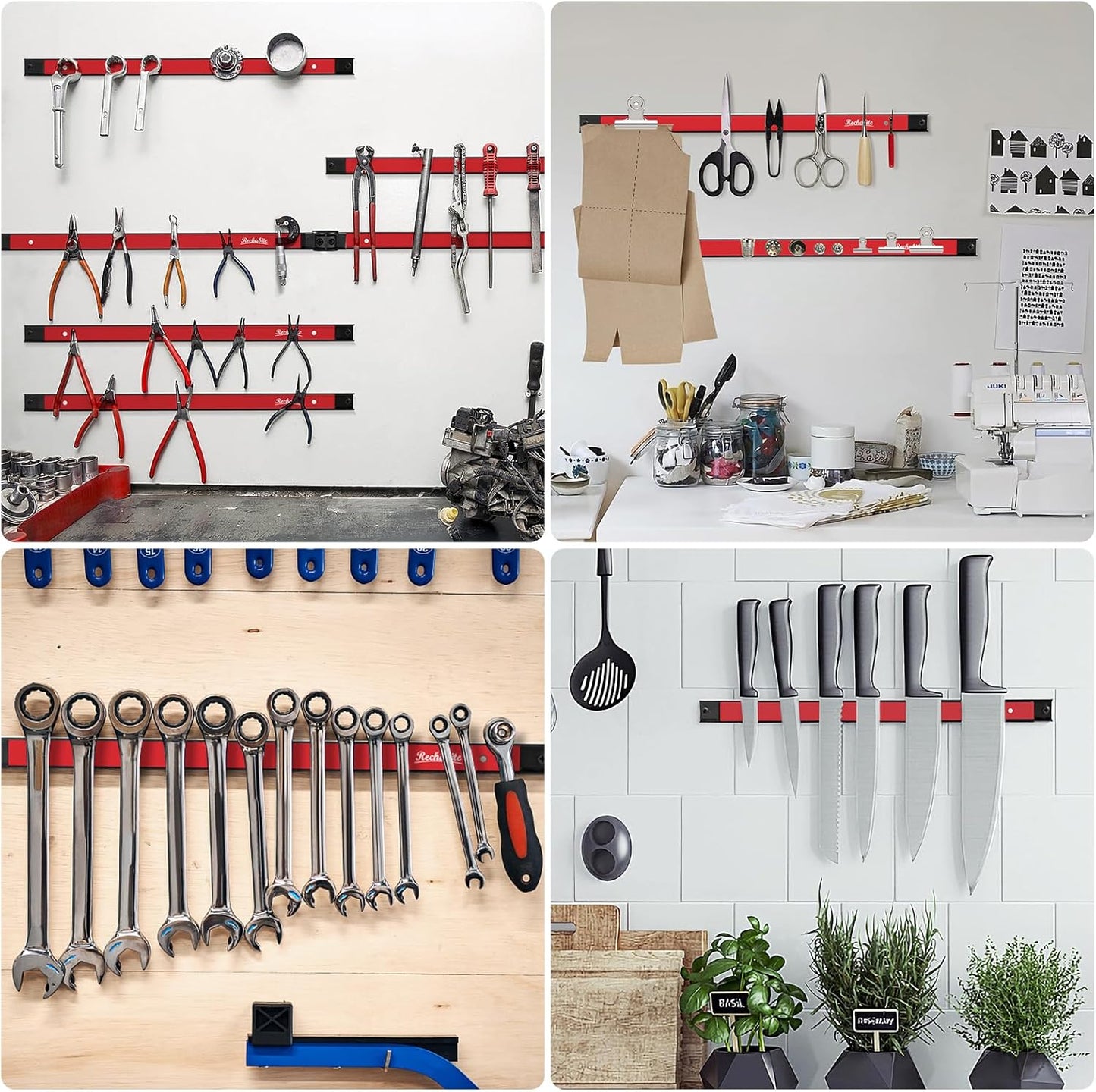 4 Pieces 12" Magnetic Tool Holder Strip, Red Magnet Bar, Metal Tool Organizer Rack for Garage Organization, Easy To Install in Workshop, Mounting Screws Included