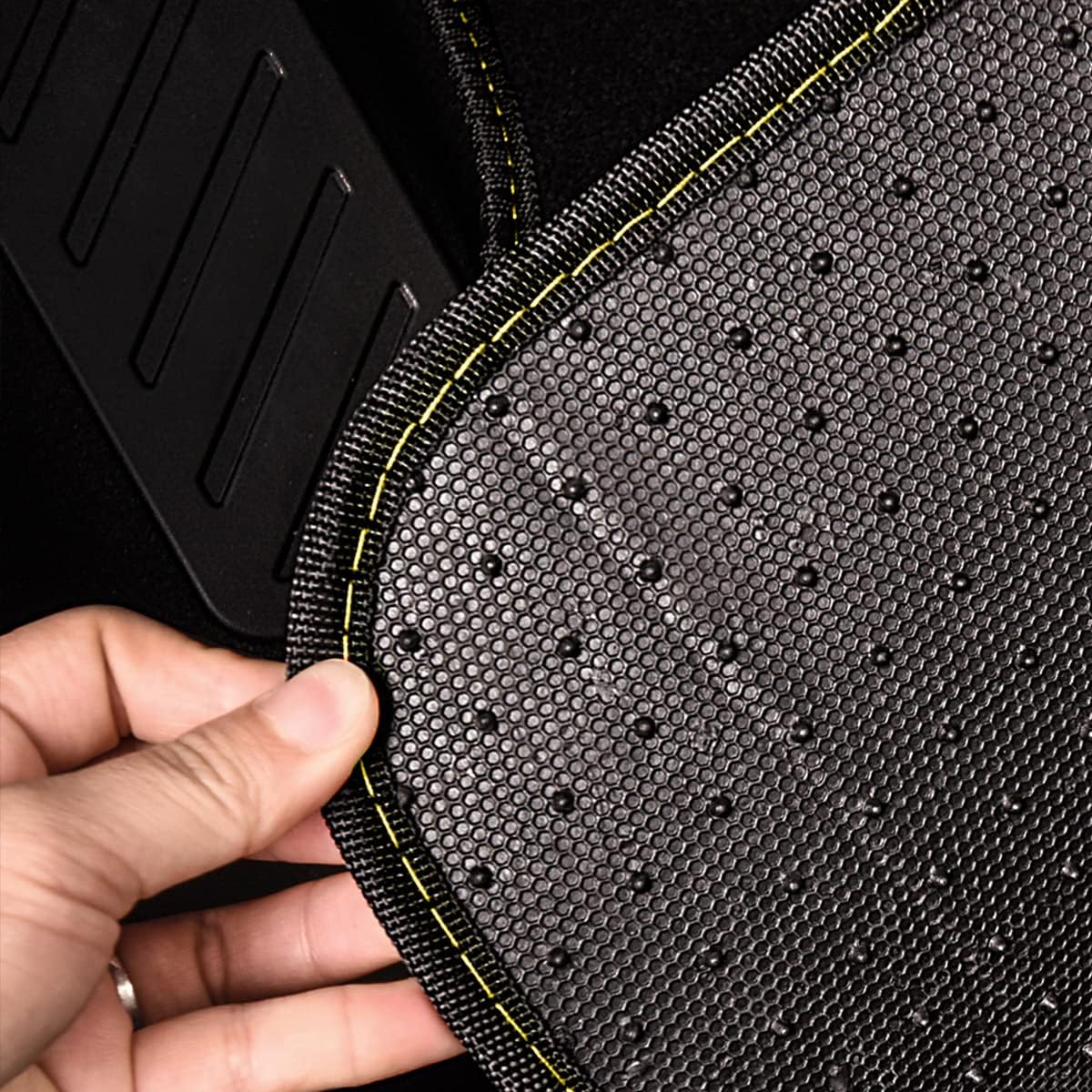 CAR PASS Waterproof Universal Fit Car Floor Mats, Car Mats Fit for SUV,Vans,sedans, Trucks,Set of 4pcs Car Carpet with Driver Heel Pad (Black and Yellow)