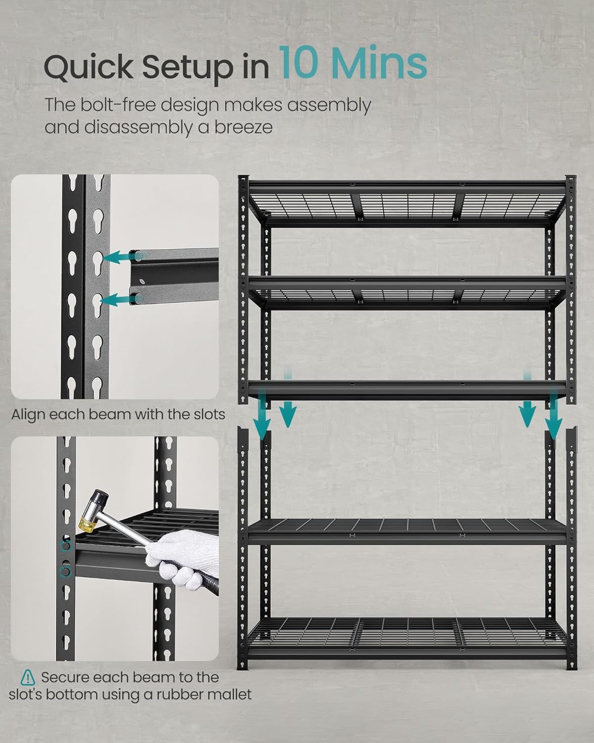 SONGMICS 5-Tier Storage Shelves Set of 3, Heavy-Duty Garage Shelving, Adjustable Shelving Unit, Steel Shelf, Boltless Assembly, for Garage, 2,200 lb Load, 24 x 144 x 72 Inches, Ink Black UGLR454B03
